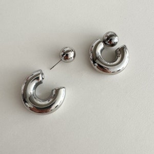 Silver Hoop Earrings Silver Stud Earrings Silver Earrings Ear Jacket Chunky Earrings Statement Earrings Gift for her No tarnish image 3