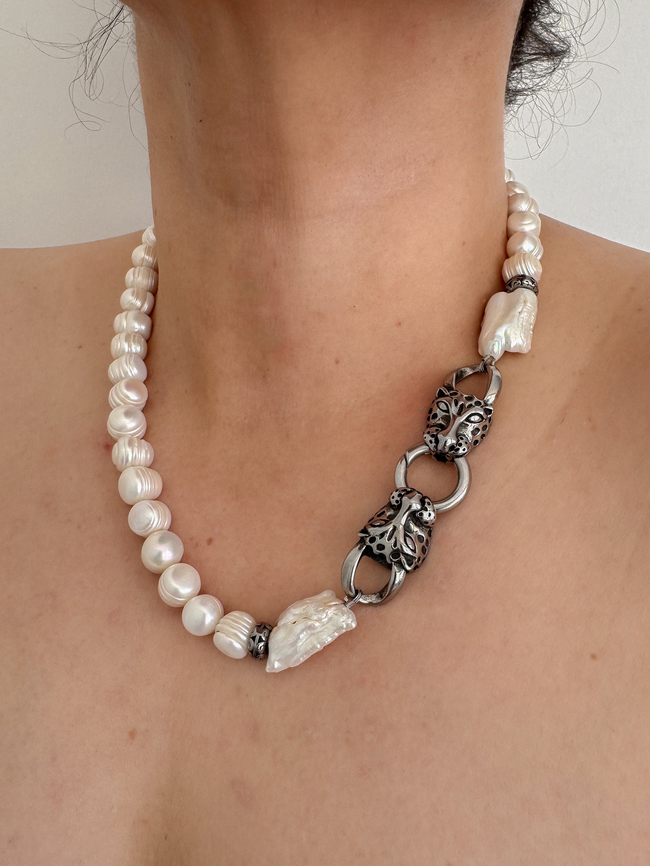 Silver Necklace Pearl Necklace Unique Necklace Statement Necklace Handmade Necklace Beaded Necklace Vintage Necklace Gift for her