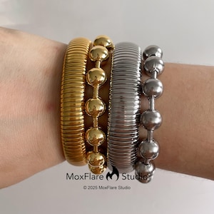 Pulsera de oro para mujer, brazalete, pulsera de banda, pulsera apilada, juego de pulseras de plata, pulsera apilada, pulsera elástica, regalo para ella, regalo para mamá