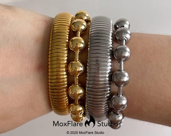 Gold Bracelet for Women Bangle Bracelet Band Bracelet Stack Silver Bracelet Set Bracelet Stack Stretch Bracelet Gift for Her Gift for Mom