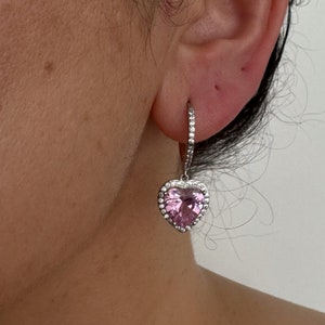 Heart Earrings CZ Earrings Gold Hoop Earrings Gold Earrings Silver Hoops Silver Earrings Huggie Earrings Cute Earrings Dangle Earrings image 7