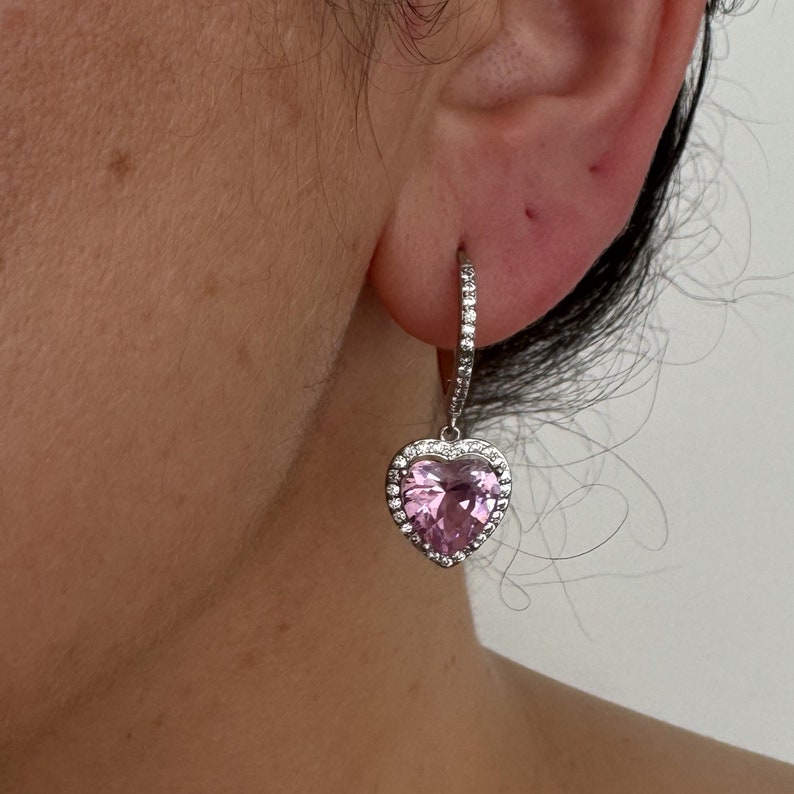 Heart Earrings CZ Earrings Gold Hoop Earrings Gold Earrings Silver Hoops Silver Earrings Huggie Earrings Cute Earrings Dangle Earrings image 7