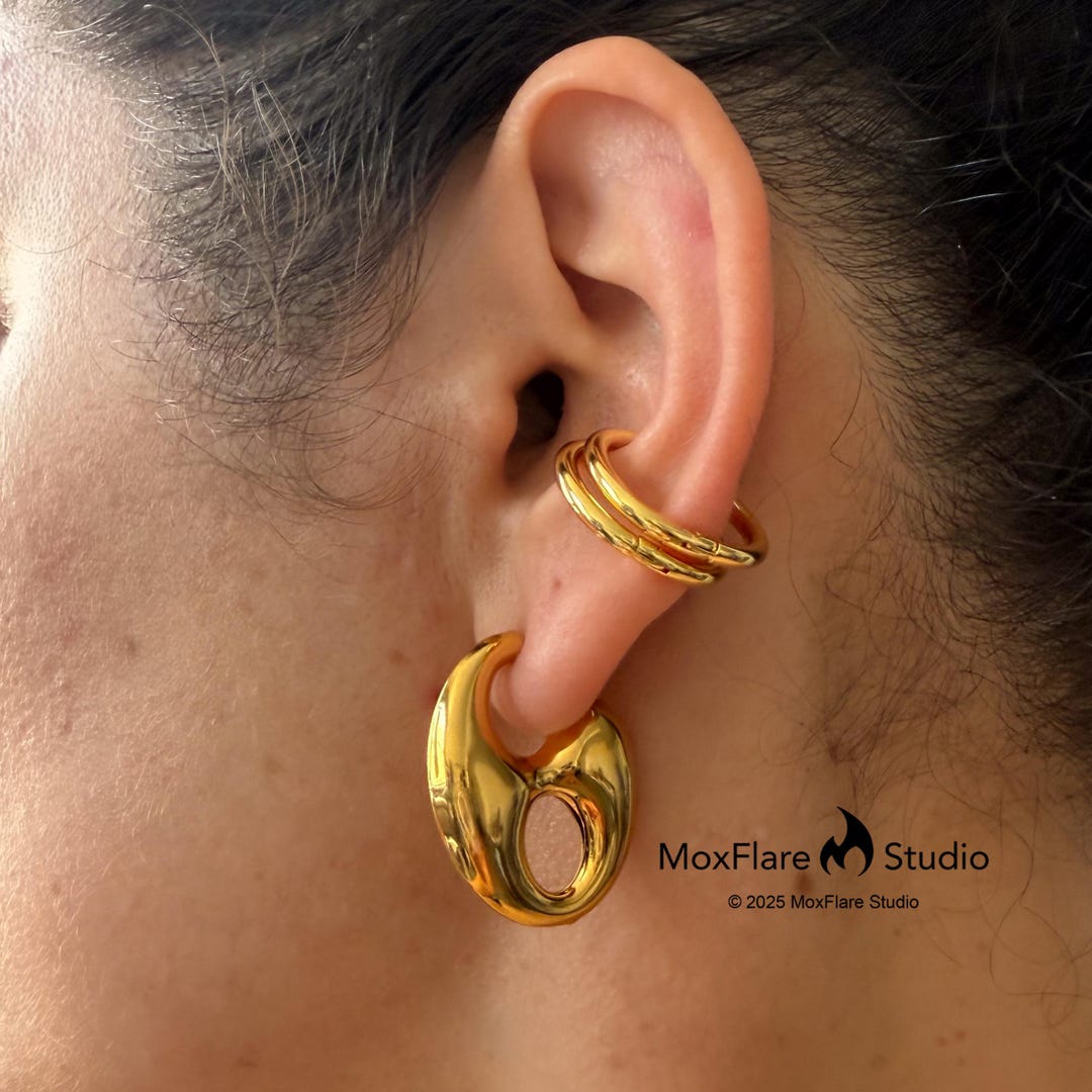 18K Gold Plated Huggie Hoop Earrings – Punk Hip Hop Style, Unisex Men Women