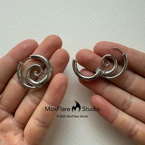 Silver Earrings, Stainless Steel Earrings, Punk Earrings, Silver Hoop Earrings, Gothic Earrings, Spiral Earrings, Gothic Jewelry