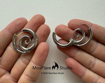 Pendientes de plata, pendientes de acero inoxidable, pendientes punk, pendientes de aro de plata, pendientes góticos, pendientes de espiral, joyería gótica