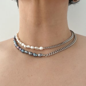 Pearl Necklace, Pearl Choker, Fresh Water Pearl Necklace, Peacock Pearl Necklace, Curb Chain Necklace, Black Pearl Necklace, Gift for her