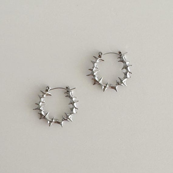 Silver Earrings Star Burst Silver Hoop Earrings Punk