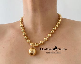 Oversized Stainless Steel Ball Chain, Statement Necklace, Chunky Necklace, Gold Necklace, Gift for him boyfriend, Gift for her Birthday,90s