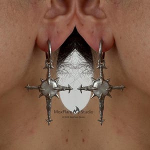 Pendientes de plata, pendientes de cruz, pendientes punk, pendientes de aro de plata, pendientes grunge, pendientes modernos, pendientes de perlas, pendientes góticos