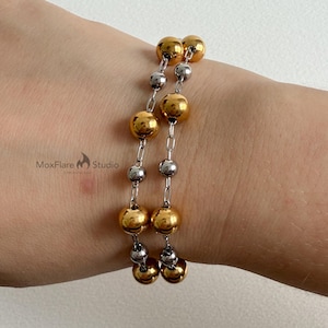 Mixed Metal Chain Bracelet, Stainless Steel Bracelet, Chunky Chain Bracelet, Silver Chain Bracelet, Gold Bracelet, Ball Chain Bracelet,
