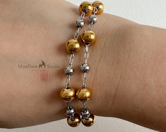 Mixed Metal Chain Bracelet, Stainless Steel Bracelet, Chunky Chain Bracelet, Silver Chain Bracelet, Gold Bracelet, Ball Chain Bracelet,