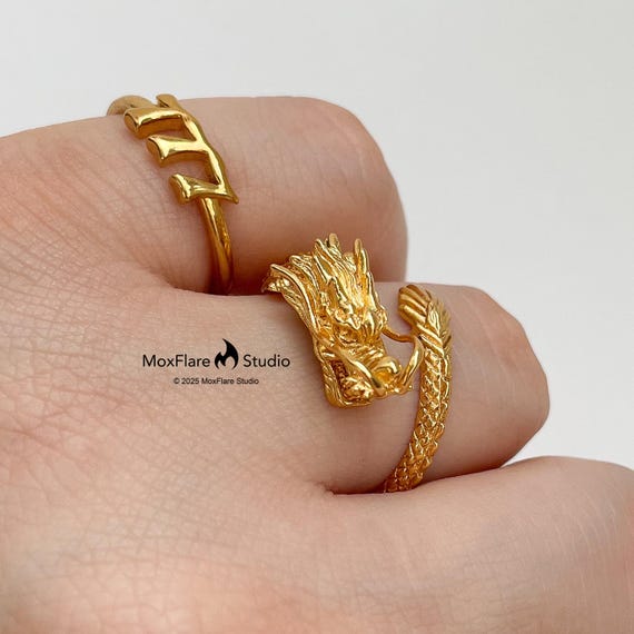 Gold Dragon Ring, Dragon Ring for Men, Mens Ring, Adjustable Ring,  Statement Ring, 24K Gold Filled Ring, Chinese Dragon Ring