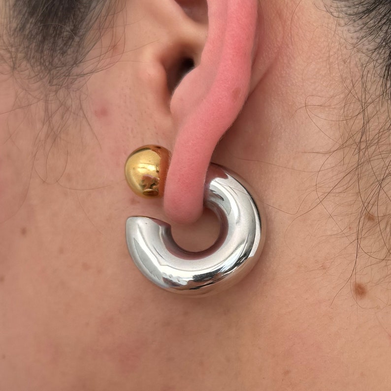 Silver Hoop Earrings Silver Stud Earrings Silver Earrings Ear Jacket Chunky Earrings Statement Earrings Gift for her No tarnish image 7