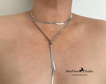 Collar de plata, collar de cadena de serpiente, collar delicado, collar minimalista, collar de espiga, collar de capas, collar gargantilla