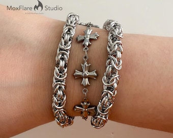 Bracciale in argento, bracciale con croce, bracciale in acciaio inossidabile, bracciale per uomo e donna, bracciale con chiusura magnetica, bracciale a catena,