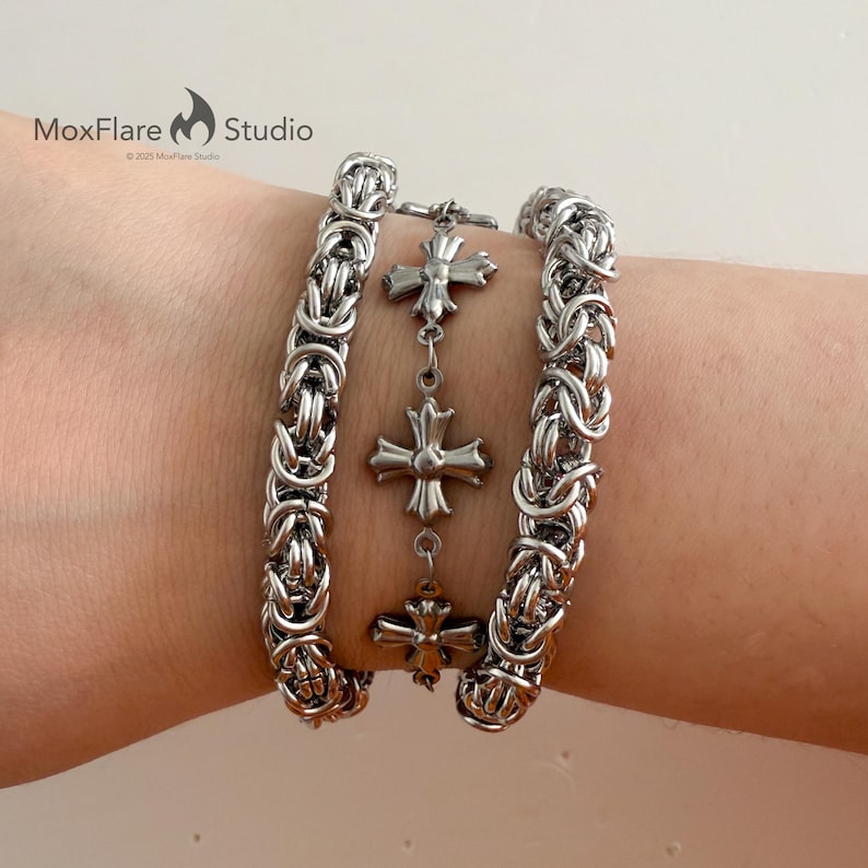 Silver Bracelet, Cross Bracelet, Stainless Steel Bracelet, Bracelet for Men and Women, Magnetic Closure bracelet, Chain Bracelet, image 1