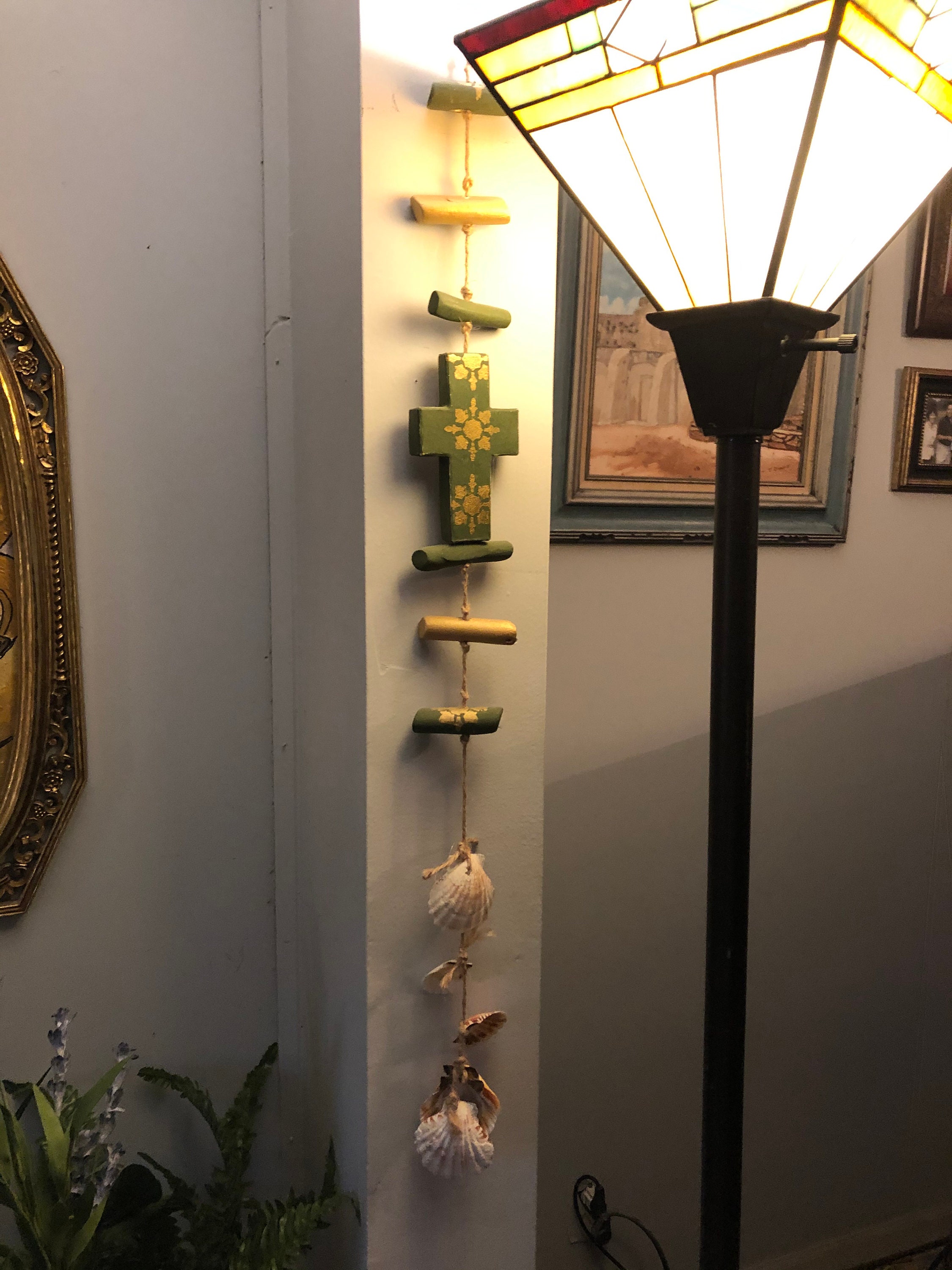 Hanging Jute paper Mache Cross and painted driftwood Etsy