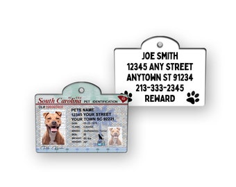 South Carolina State Drivers License Custom Pet ID Tag, Personalized Dog ID Tag, Pet ID Tags, dog tag, Novelty pet tag, all states available