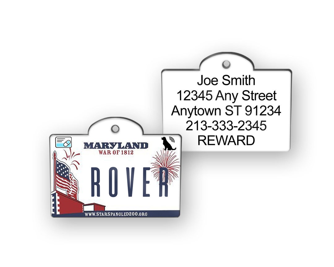 Maryland State License Plate Custom Pet ID Tag, Personalized Dog ID Tag ...