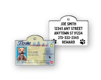 Texas State Drivers License Custom Pet ID Tag, Personalized Dog ID Tag,  Pet ID Tags, dog tag, Novelty pet tag, all states available