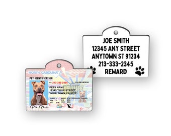 North Carolina State Drivers License Custom Pet ID Tag, Personalized Dog ID Tag, Pet ID Tags, dog tag, Novelty pet tag, all states available