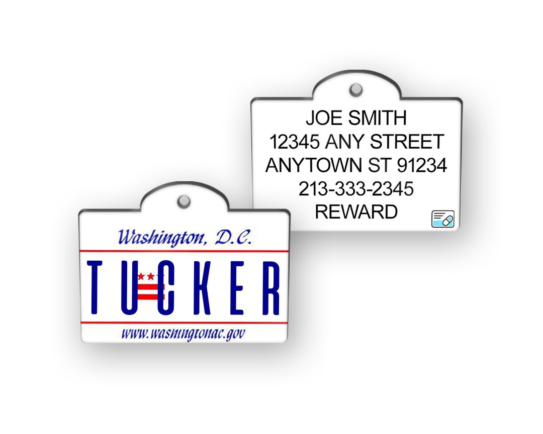 Washington DC State License Plate Custom Pet ID Tag, Personalized Dog ...