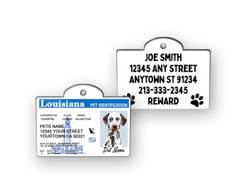 Louisiana State Drivers License Custom Pet ID Tag: Personalized Aluminum Dog Tag