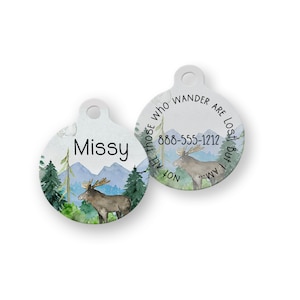 Custom Dog Tag, Nature Dog Tag, Round Dog Tag, Pet ID Tag, Mountain Pet Tag, Forest Dog Tag, Gift for Dog, Personalized  Pet ID