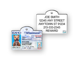 Idaho State Drivers License Custom Pet ID Tag, Personalized Dog ID Tag,  Pet ID Tags, dog tag, Novelty pet tag, all states available