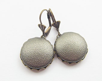 Large leather earrings BRONZE GOLD METALIC