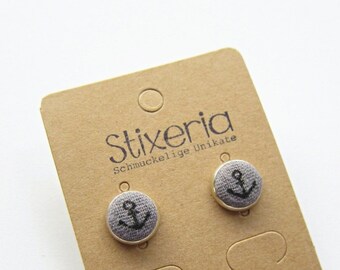 Mini ear studs anchor Love gray silver 10 mm