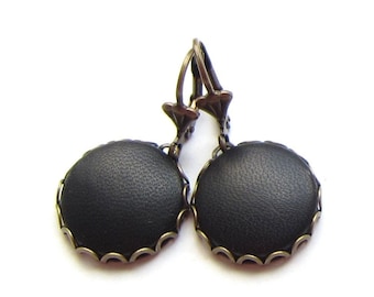 Large leather earrings black black