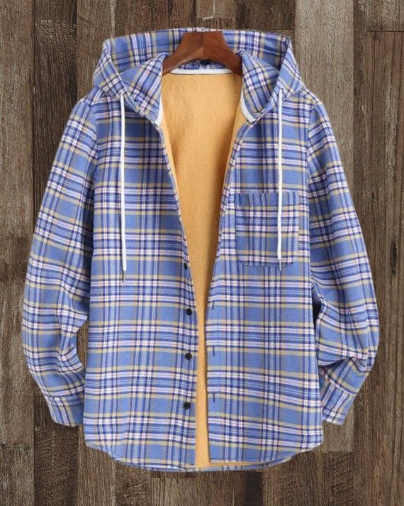 Plaid Print Hoodie Hooded Button up 