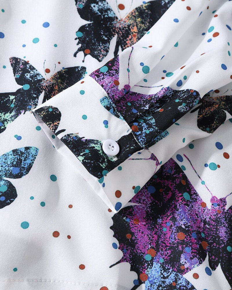 Men's Long Sleeve Butterfly Print Button Down Shirt - Etsy