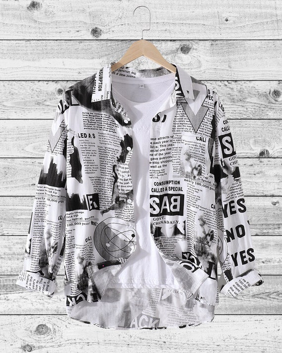 Newspaper print t shirt men's Clearance