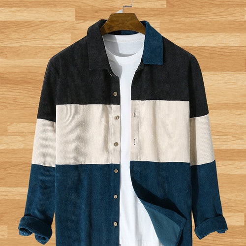 Men's Corduroy Shirt Long Sleeve Blue Corduroy Shirt Etsy