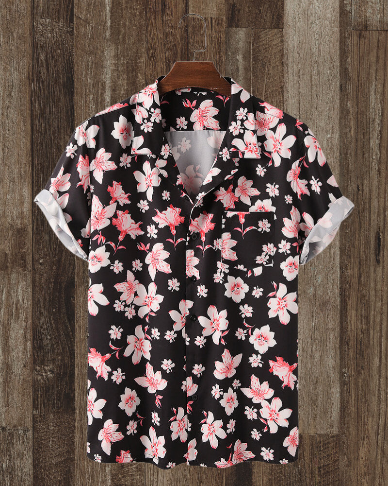 Mens Floral Black Pink Button Down Shirt Etsy