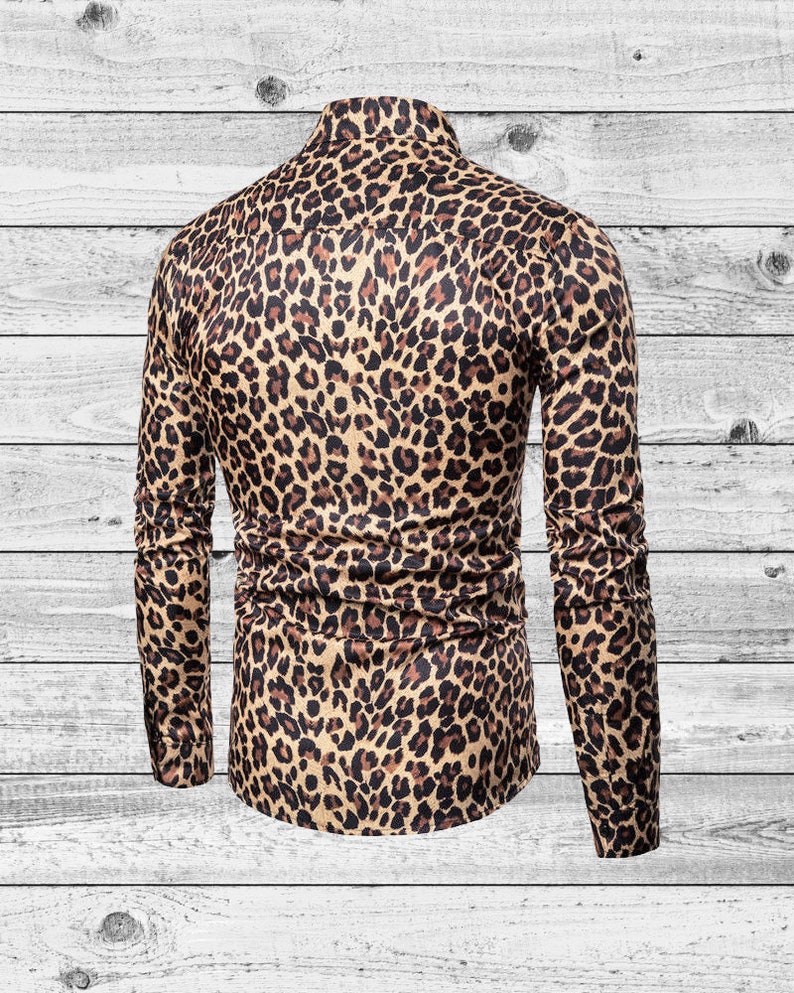 Men's Long Sleeve Leopard Print Shirt Etsy