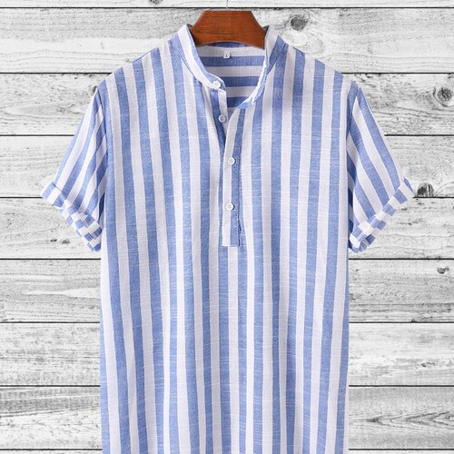 Men's Striped Button Down Short Sleeve Shirt Etsy