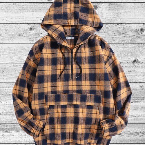 DavidMunnerlynCloset Plaid Flannel Hoodie * Unisex Streetwear Hoodie Plaid * Bomber Jacket * 90's Boho Style * Oversized Grunge * Western Boho Plaid and Solid