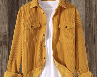 Abetteric Mens Corduroy Slim Casual Button Down Shirt with Pockets Abetteric Mens Corduroy Slim Casual Button Down Shirt with Pockets