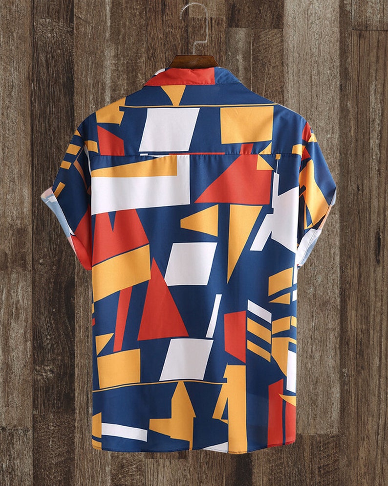 Blue Orange White Geometric Shapes Shirt Vintage Hawaiian - Etsy