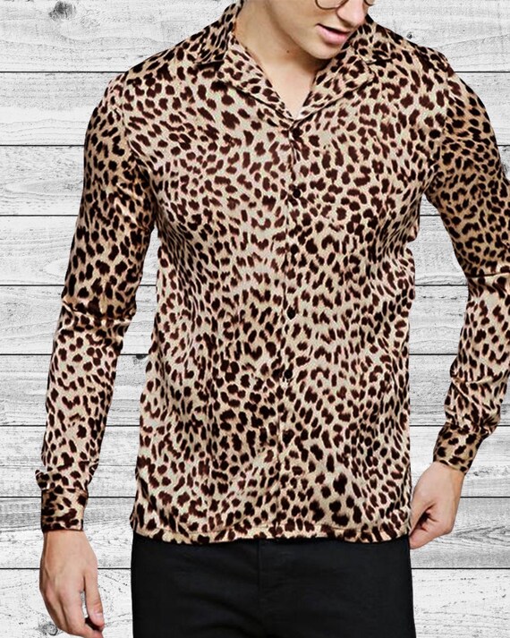 haz emocionante impermeable Camisa de manga larga con estampado de leopardo para hombre - Etsy México