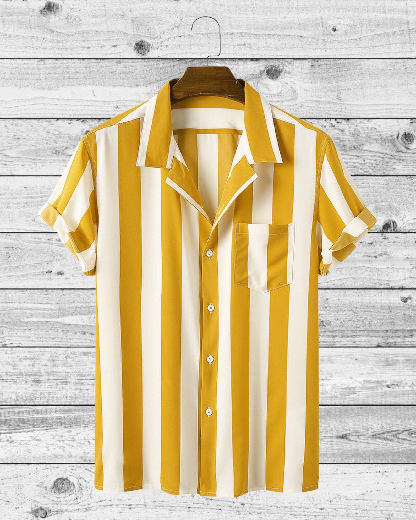 Men's Striped Button Down Short Sleeve Shirt Etsy