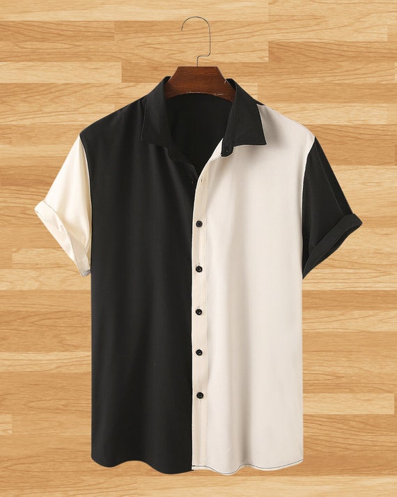 Two Tone Button up Short Sleeve Black and White - Etsy