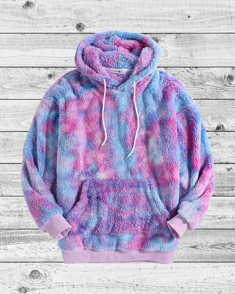 Purple Tie Dye Fluffy Teddy Hoodie 