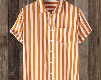 orange striped button up shirt