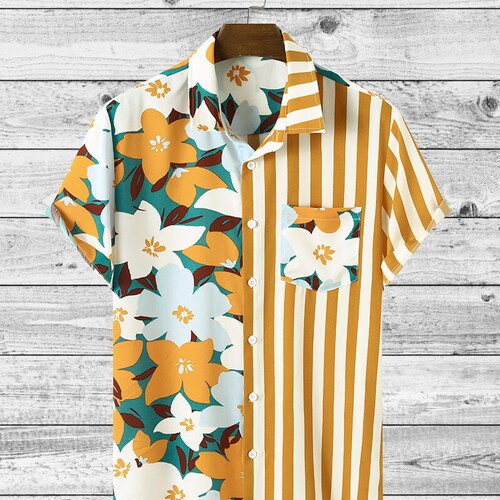 yellow floral button up shirt