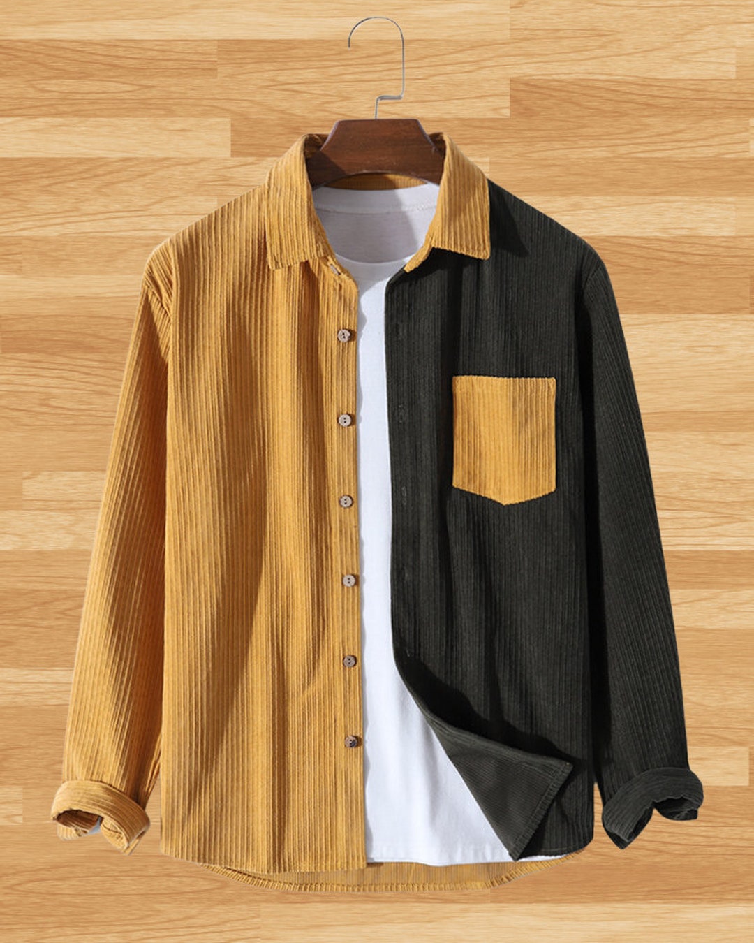 Black Yellow Long Sleeve Corduroy Vintage Corduroy Shirt - Etsy