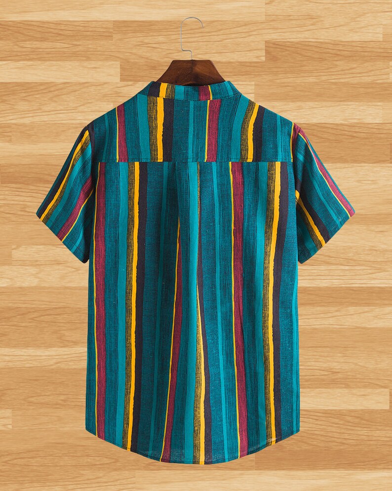 Men's Vintage Striped Button up Henley Shirt Etsy